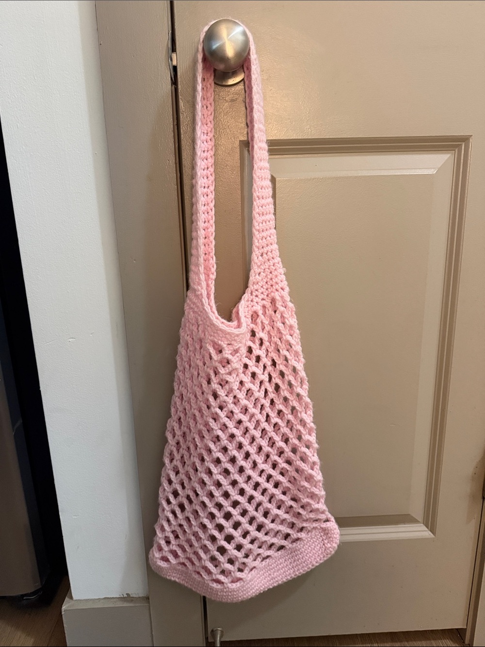 Handmade Pink Crochet Market Tote Bag
